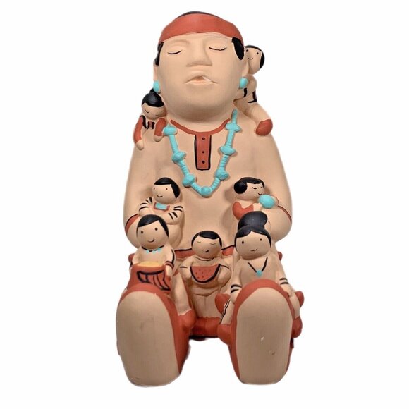 Teissedre Navajo Other - Signed Teissedre Navajo Pottery Storyteller Figurine 1986 6" Father 8 Kids VTG